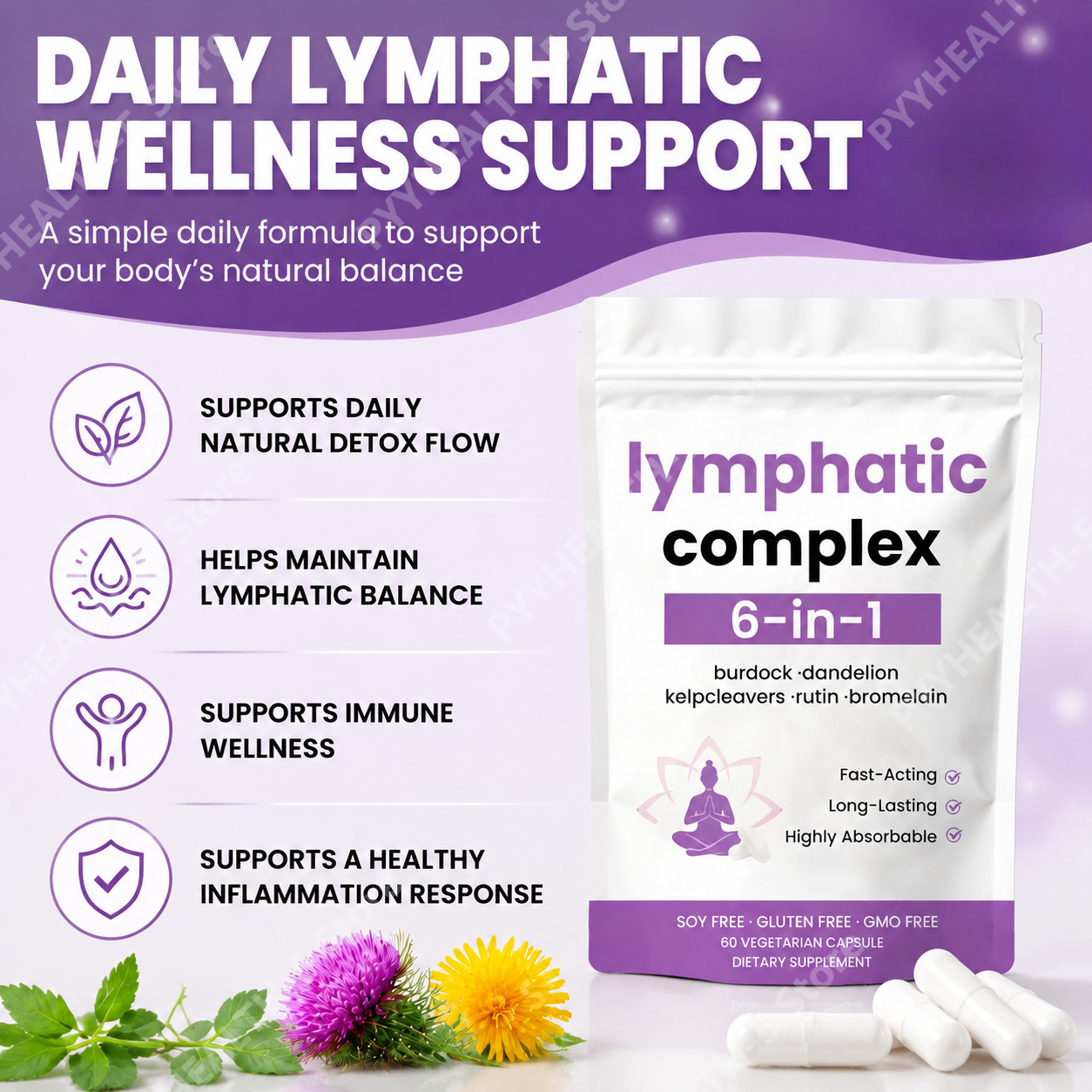 Herbal Supplement - Cápsula Complexo Linfático 6 em 1: